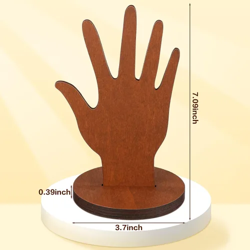 Vista 2 de Weysat 12 piezas de madera forma de mano pulsera joyería soporte soporte de exhibición estética joyería maniquí dedos joyería organizador, Marrón