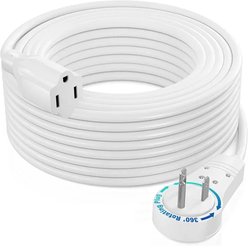 Vista 23 de Maximm - Cable de extensión de enchufe plano blanco de 1 pie, rotación de 360°, toma única, para interiores, calibre 16, 3 puntas, cable de tierra