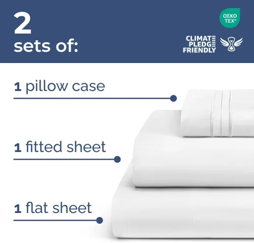 Vista 2 de Pack of 2, Twin Size 3 Piece Sheet Set - Breathable & Cooling - White