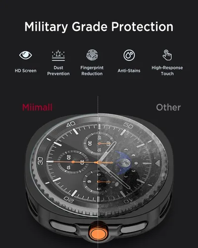 Vista 3 de Miimall [Paquete de 2+1] Funda y protector de pantalla para Samsung Galaxy Watch 8 Classic de 1.811 pulgadas, carcasa protectora chapada en TPU Negro