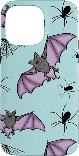 Vista 21 de iPhone 16 lindo vampiro murciélago decoración de Halloween para niñas púrpura y menta caso