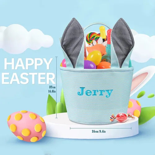 Vista 4 de Jocidea - Cesta de Pascua personalizada, cestas de conejo de Pascua para niños, color azul