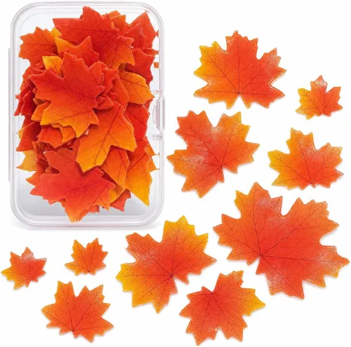 Vista 2 de 90 piezas de papel comestible de hoja de arce de otoño Hojas de otoño de oro 90(1)