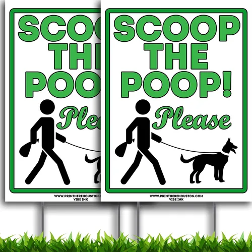 Vista 6 de VIBE INK Scoop The Poop Please Clean Up After Your Dog de 9 x 12 pulgadas - Señales de césped para perros con alambre de metal con estacas en H