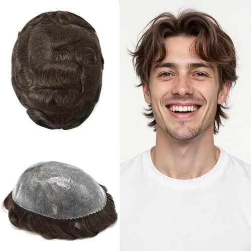 Vista 16 de Toupee for Men Hair Piece Real Human Hair Full Poly Skin Mens Toupee Mens Hair System Injected PU Hair System Invisible Hairpiece for