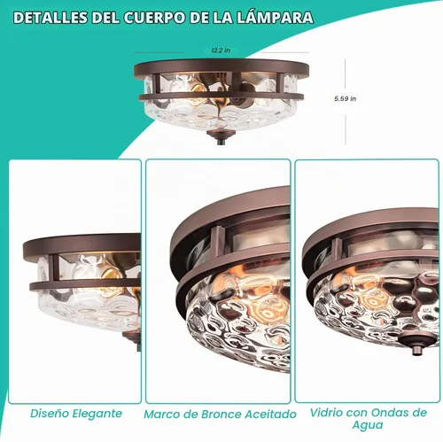 Vista 6 de Edwarmlux Lámparas de techo empotradas, lámpara de techo de granja de 2 luces cerca del techo, lámpara de techo industrial para cocina, pasillo