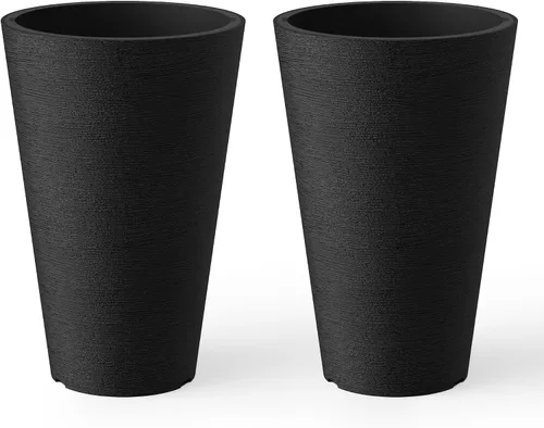 Vista 17 de Kante Juego de 2 Macetas Redondas Altas, Macetas Decorativas de 13 Pulgadas de Alto para Exterior Interior Jardín Patio Porche Delantero (Negro)