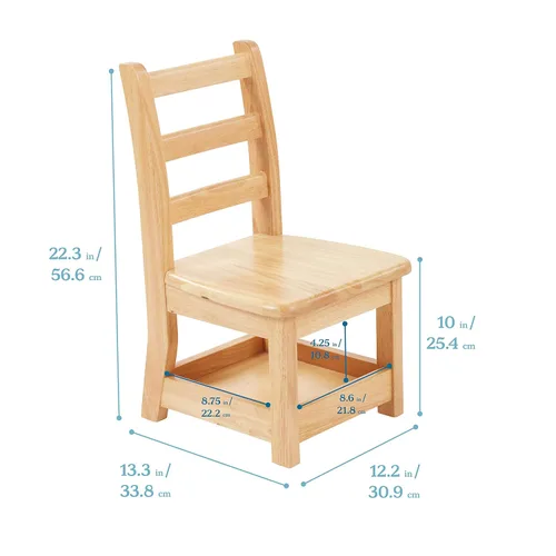 Vista 3 de ECR4Kids Silla de escalera de tres peldaños con almacenamiento, altura del asiento de 10 pulgadas, asiento de aula, natural, paquete de 2