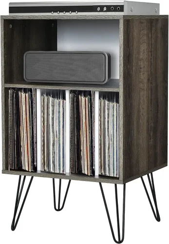 Vista 10 de Tangkula Record Player Stand, Turntable Stand with Metal Legs, Vinyl Record Storage Cabinet w/ 5 Open Shelves Holds up to 150 Albums for Living Room
