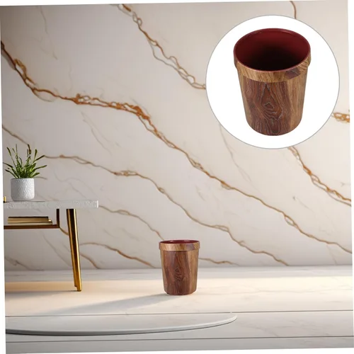 Vista 7 de STOBOK 1 bote de basura, cesta de basura para baño, papelera de madera con patrón de madera, contenedor de basura retro, contenedor de basura