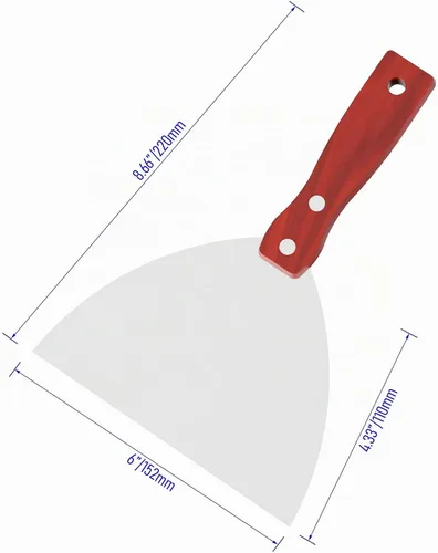 Vista 2 de Cuchillo de masilla, herramienta raspadora de acero inoxidable de 6 pulgadas, cuchillos de metal con mango de madera para paneles de yeso