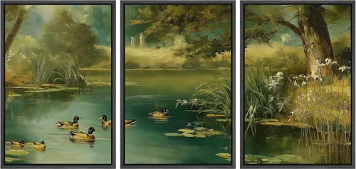 Vista 127 de Ashbrook Set de Arte de Pared en Lienzo Enmarcado, Naturaleza, Horizonte de Playa Nebulosa, Ilustraciones de Área Silvestre, Bellas Artes, Paisaje