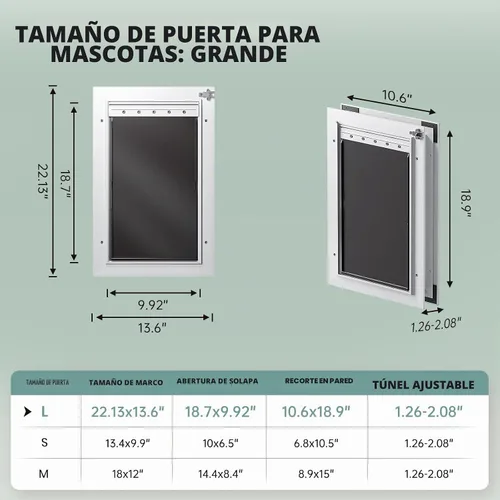Vista 7 de Puerta de perro grande de 3 aletas para puerta, puerta de perrito de aluminio para exterior