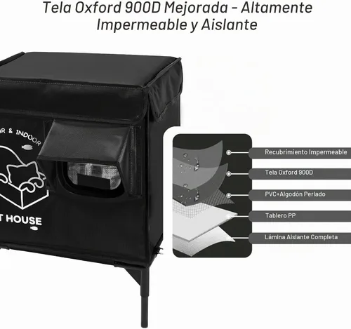 Vista 2 de Casa para gatos al aire libre, refugio elevado indestructible para gatos resistente a la intemperie con puerta de escape, exterior impermeable