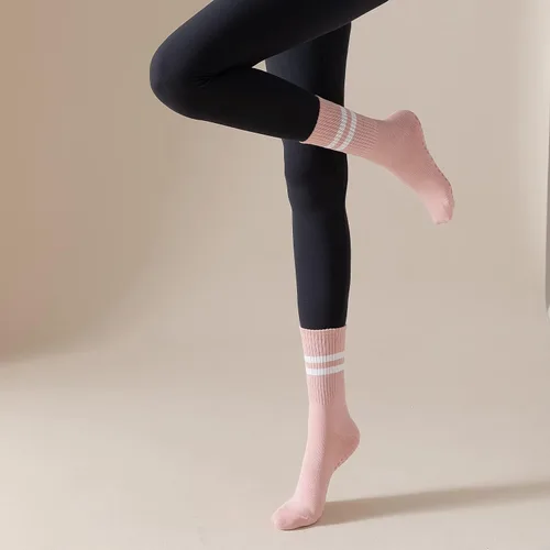 Vista 4 de Lacholin 3 pares de calcetines de yoga y pilates con empuñaduras para mujer, calcetines de algodón antideslizantes para barras, ballet, danza