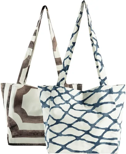 Vista 19 de HPD Half Price Drapes Bolsas de compras reutilizables para comestibles, paquete de 2 bolsas de algodón ligeras PRCT-GB81602-ST, Aiden Geometric