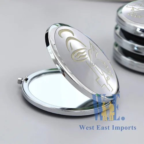 Vista 6 de WE 12 piezas de bautismo compacto espejo recuerdo de primera comunión/bautizo recuerdos/maquillaje de espíritu santo compacto con bolsa decorada