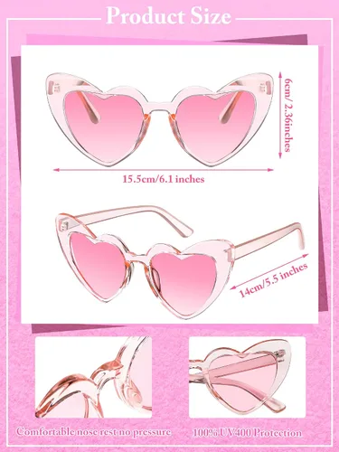 Vista 2 de Paquete de 12 lentes de sol de despedida de soltera para novia y dama de honor gafas de sol en forma de corazón para mujer M