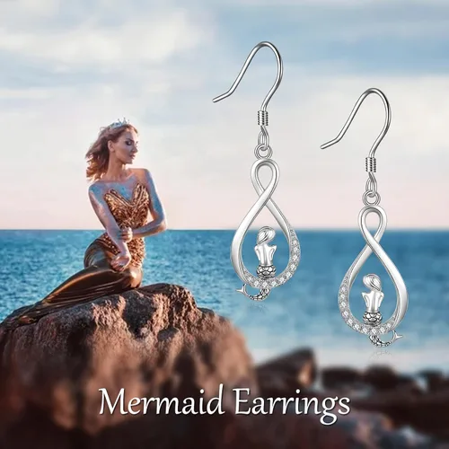Vista 5 de TIGER RIDER Aretes colgantes de sirenadinosauriopagano para mujer, aretes de plata de ley 925, regalo de joyería para mujeres y niñas, regalos