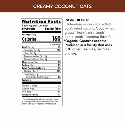Vista 2 de Nature's Path Qi'a Superfood - Harina de avena instantánea de coco cremoso orgánico sin gluten, 6 paquetes, sin OMG, 1.28 onzas de granos enteros