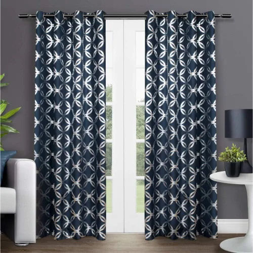 Vista 9 de Exclusive Home Modo - Par de paneles de cortinas geométricas metálicas con ojales en la parte superior, 54 x 96 pulgadas, dorado invierno