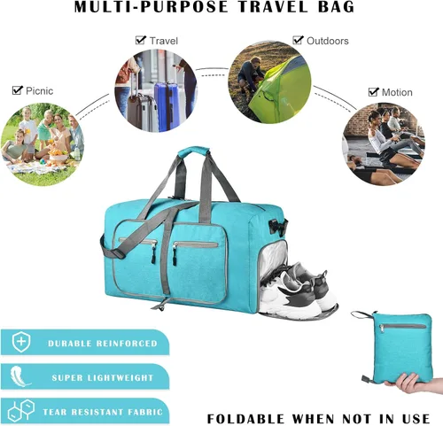 Vista 5 de Bolsa de viaje con compartimento para zapatos, unisex, resistente al agua