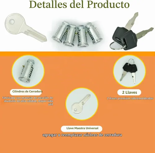 Vista 2 de Cilindros de bloqueo para sistema de bastidores de automóvil (paquete de 4), núcleo de bloqueo de sistema de una sola llave compatible