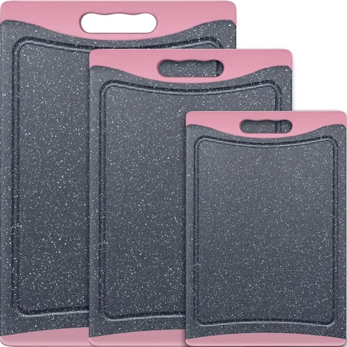 Vista 12 de Tablas de cortar extra grandes, tablas de cortar de plástico para cocina (juego de 3) tabla de cortar para lavavajillas con ranuras para jugos, asas