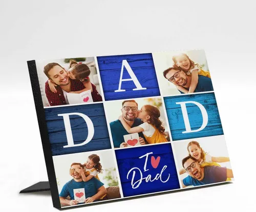 Vista 37 de InterestPrint Panel de fotos personalizado para papá y nombre para exhibición de mesa, Papá te amamos más que todas las estrellas en el cielo, marco
