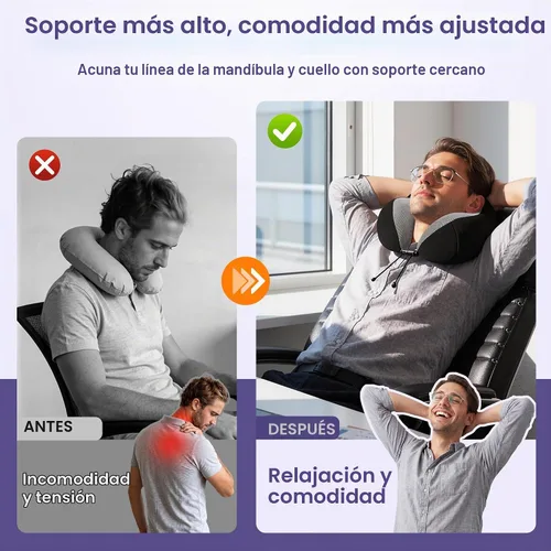 Vista 6 de CloudBliss Almohada de viaje de espuma viscoelástica de alta calidad, almohada cervical cómoda y de apoyo, almohadas cervicales para viajar Negro