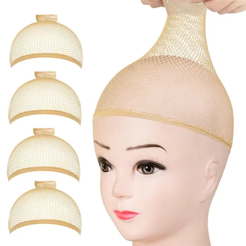 Vista 9 de Fandamei 4 piezas Gorras de Peluca de Media de Nailon Elástico Marrón Claro para Mujeres