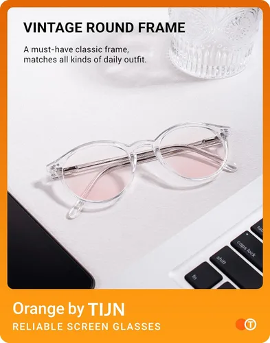 Vista 2 de TIJN Gafas de bloqueo de luz azul para hombres y mujeres, gafas de montura redonda gruesa vintage