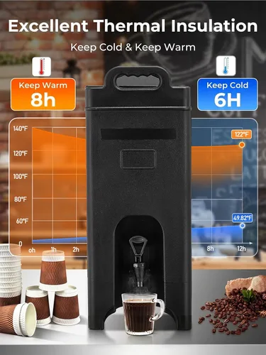 Vista 2 de Dispensador de bebidas aislado de 5 galones, dispensador comercial de bebidas calientes/frías para cafeterías, fiestas grandes, reuniones