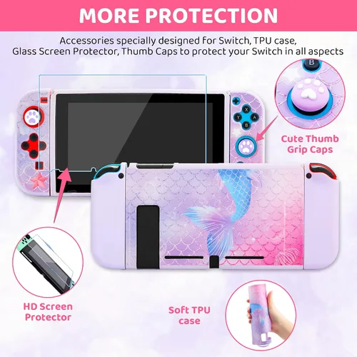 Vista 4 de GLDRAM Purple Carrying Case for Nintendo Switch, Accessories Bundle with Protable PU Travel Case, PC Protetive Shell, 9H Screen Protector, Thumb