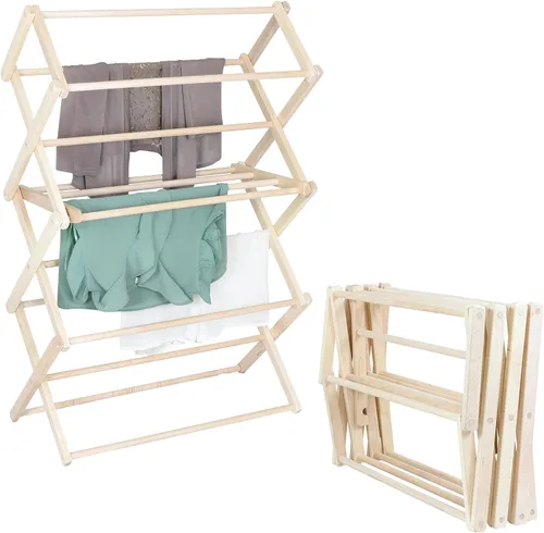Vista 15 de Tendedero de Secado de Ropa: Tendedero de Lavandería de Madera Dura de Arce Macizo para Suéteres, Blusas, Lencería y Más, Tendedero de Secado