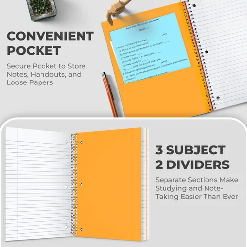 Vista 3 de Rosmonde Cuaderno de 3 materias con rayas anchas, paquete de 6, páginas adicionales, 300 páginas (150 hojas), papel grueso que no se corre, 3