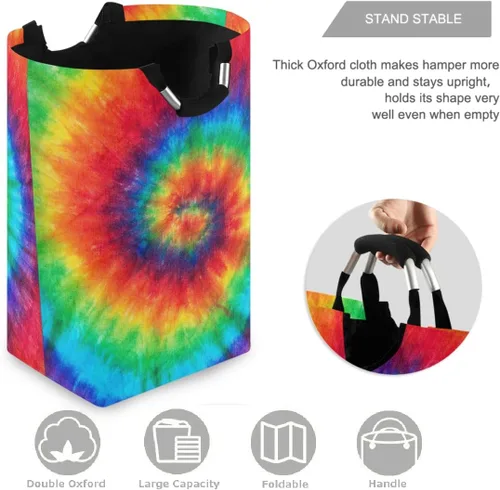 Vista 3 de visesunny Cesta de lavandería plegable en espiral con teñido anudado grande con asa, juguetes y organización de ropa para baño, dormitorio, hogar