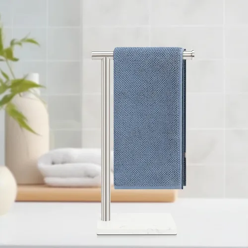 Vista 9 de Toallero de Mano, Soporte de Toalla de Mano para Baño con Base de Mármol, Barra de Toallero de Mano en Forma de L de Acero Inoxidable 304