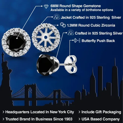 Vista 250 de Gem Stone King Aretes redondos de plata de ley 925 de 0.236 in con piedra natal extraíble para mujer
