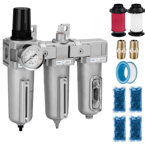 Vista 12 de NANPU 1/2" NPT Sistema de secado de aire de grado industrial de 3 etapas - Filtro de partículas, filtro coalescente, secador desecante y regulador