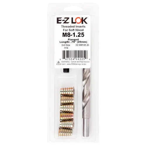 Vista 20 de E-Z LOK Kit de reparación de rosca hexagonal E-Z para insertos roscados con brida para madera blanda 1/4-20 x 13mm, perforador, herramienta