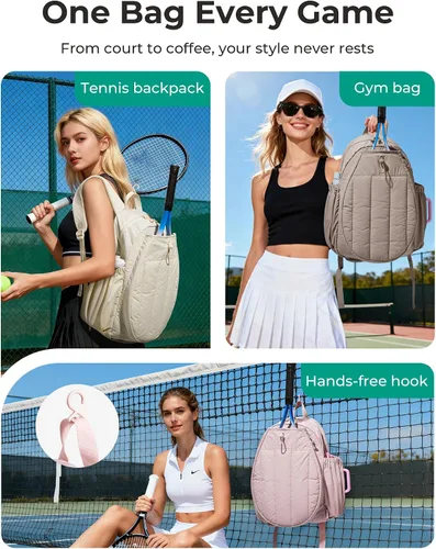 Vista 6 de BAGSMART Bolsa de gimnasio de tenis para mujer, mochila acolchada para Beige