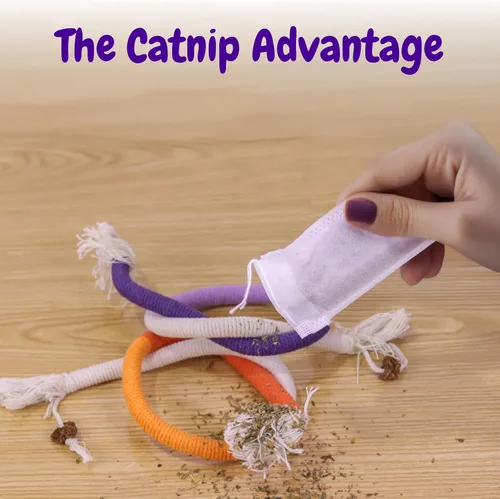 Vista 5 de Cuerda masticable para gatos, paquete de 3 cuerdas para masticar para limpieza de dientes, juguetes de dentición para gatitos con palo