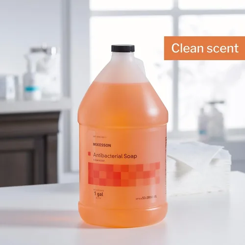 Vista 5 de McKesson Jabón líquido antibacteriano para manos, recarga, aroma limpio, 1 galón, 1 unidad Jabón antibacteriano, naranja claro, no hecho con látex