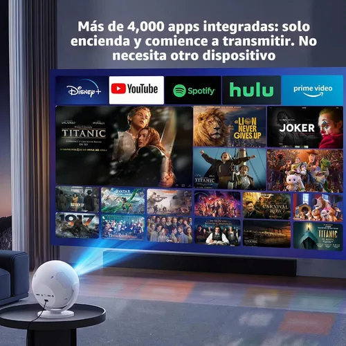 Vista 3 de Mini proyector, proyector portátil 4K ayuda 1080P y altavoz de 5W Redonda
