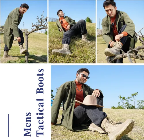 Vista 6 de Patomio Eagle Men's Military Tactical Boots Lightweight Combat Boots Durable Leather Boots for Work Hiking Riding Desert Jungle Outdoor