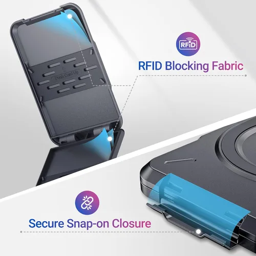 Vista 3 de PROfezzion 2 en 1 para soporte de cartera MagSafe, tarjetero magnético con bloqueo RFID, compatible con 4 tarjetas, cartera de carcasa dura