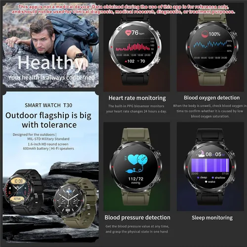 Vista 7 de Reloj inteligente (respuesta/haz llamadas) para hombres, reloj inteligente redondo de pantalla grande de 1.6 pulgadas para iPhone Android