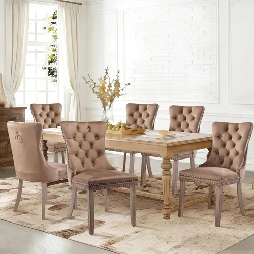 Vista 152 de SoarFlash Juego de 2 sillas de comedor de terciopelo, silla lateral de respaldo alto, silla lateral moderna tapizada de alta gama con botones Beige