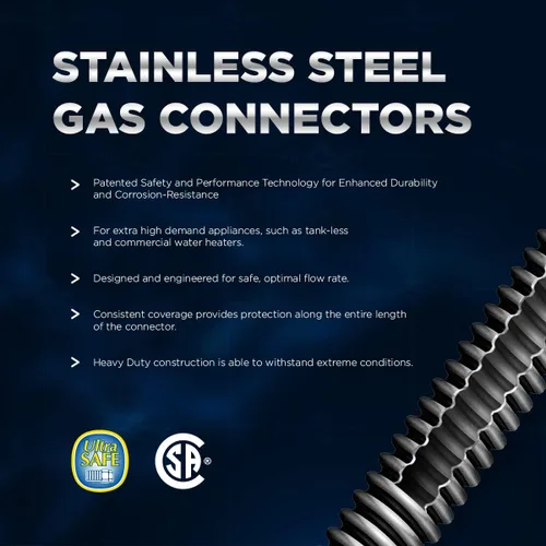 Vista 3 de Kit de conectores de gas de acero inoxidable de 12 pulgadas, conector de manguera de gas flexible de 5/8 pulgadas de diámetro exterior para rango